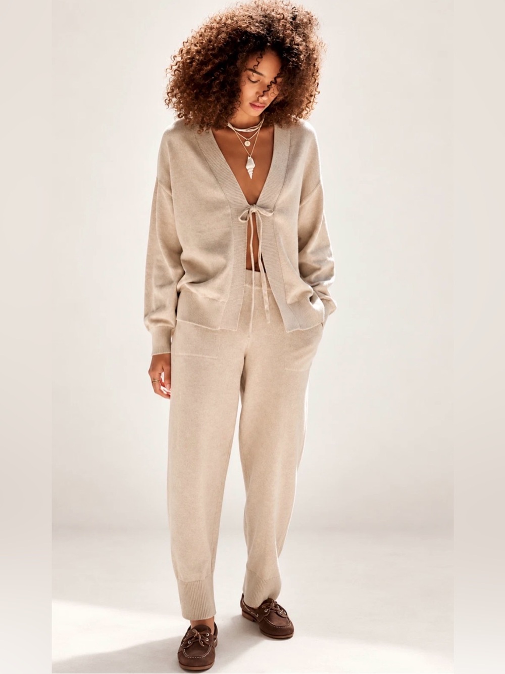 NEW FREE PEOPLE OATMEAL HEATHER SOLAR SWEATER PANTS SET SZ XS